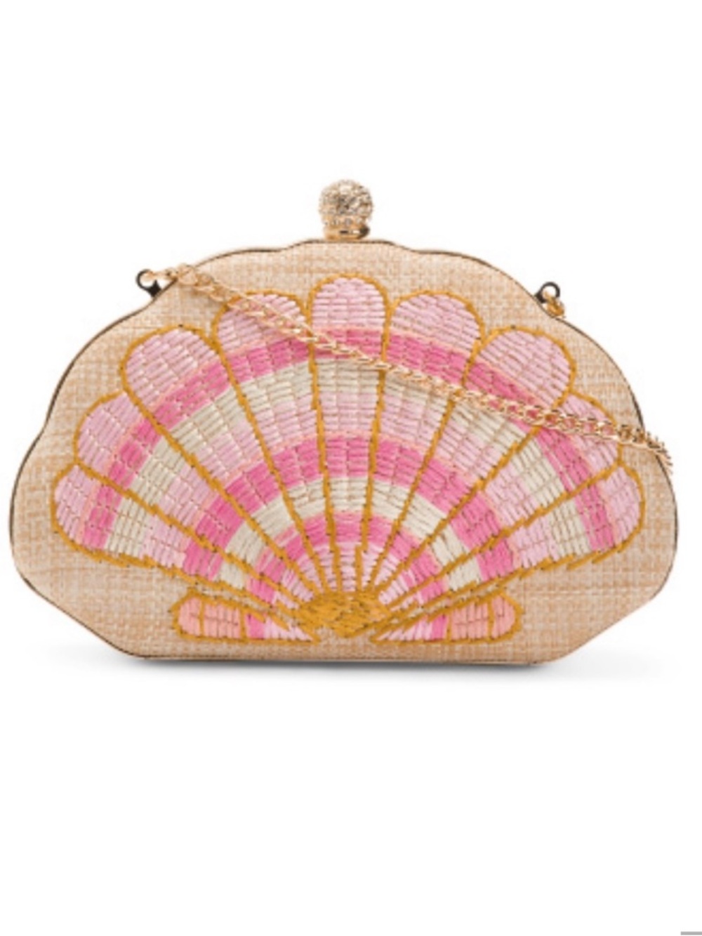NWT Tik Tok Viral Seashell Clutch Handbag Embroidered Raffia Shell Crossbody